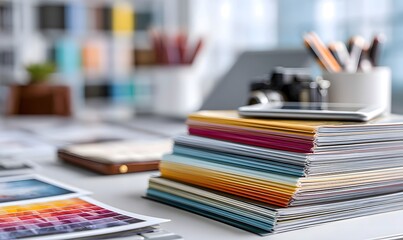 Explore creative ideas with color swatches and design tools in a modern office space setting today