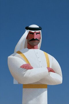 Stylized illustration of a proud arab man in traditional thobe and ghutra