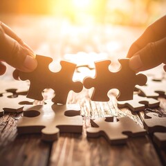 Two hands fitting puzzle pieces together