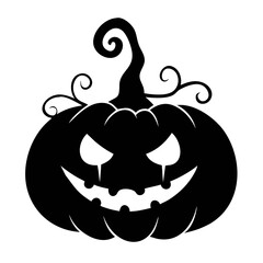 Black and White Halloween Pumpkin Silhouette with Ornate Decorative Scrolls