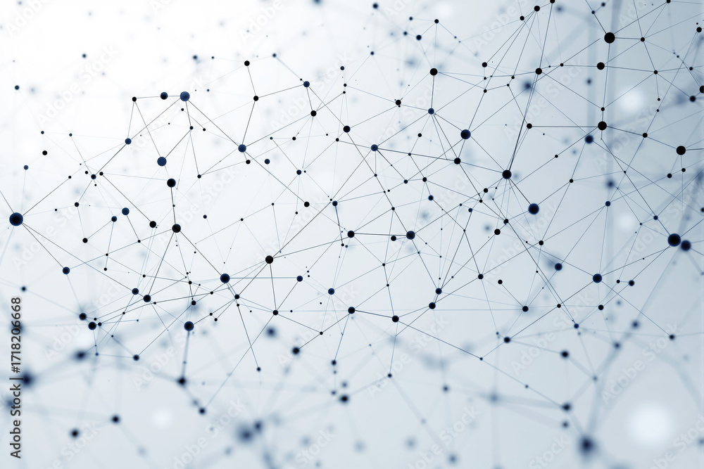 Poster abstract network connection design with glowing nodes and lines on a soft gradient background showin