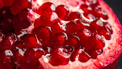 Pomegranate arils macro with refreshing water drops