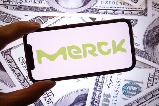 Konskie, Poland - September 21, 2025: Merck KGaA company logo displayed on mobile phone
