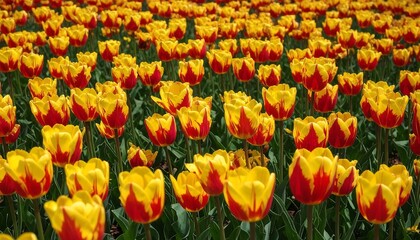 Vibrant tulips in a field
