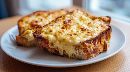 Golden-Brown, Melted Cheese Mac and Cheese Toast, Close-Up.