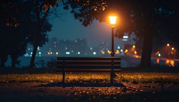 Park bench at night - Powered by Adobe