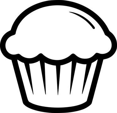 Simple black and white outline of a muffin with a slightly irregular shape.
