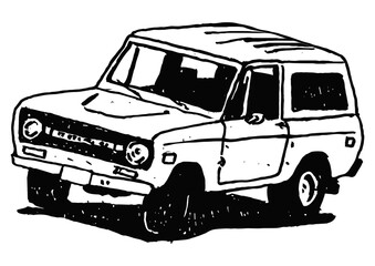 Classic 1960s SUV Off Road Car Outline Vector Illustration for Coloring Book or Stickers © Artem