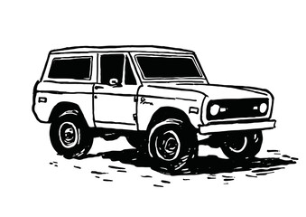 Vintage and Classic SUV Off Road Car Outline Vector Illustration for Coloring Book or Stickers © Artem