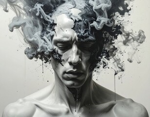 Abstract portrait of a man, smoke and ink