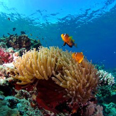 Underwater coral reef teeming with life