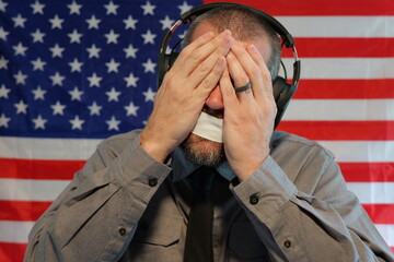 American Censorship Concept - Male Journalist or Politician - See no evil, Speak no evil, Hear no evil idea - Distracted Citizens