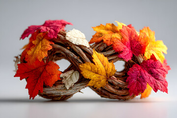 Autumn percent symbol made of twig and maple leaves on white background minimal concept for seasonal fall discount nature inspired promotion and eco friendly marketing visuals