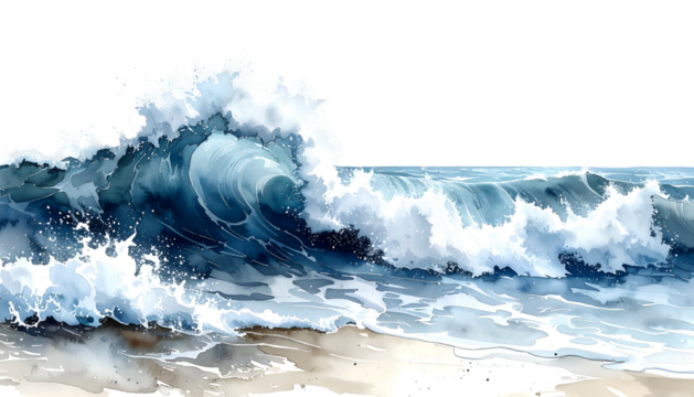 Ocean wave crashing on a sandy shore