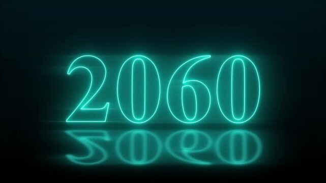 Abstract 2060 neon text animation, Glowing neon number text background. Glowing neon line number text background 4k video animation, happy new year 2060 animated.