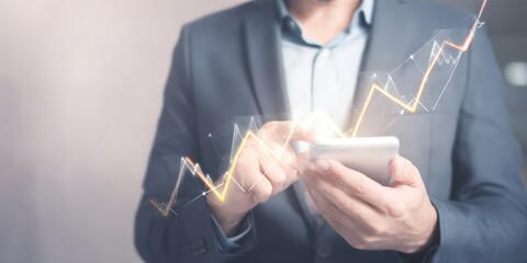 Business person analyzing financial data on smartphone