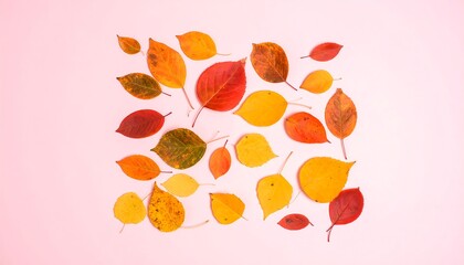 Autumn Leaves Pattern on Pink Background.