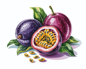 Exotic Passionfruit A Vibrant Watercolor Illustration of Freshness and Flavor
