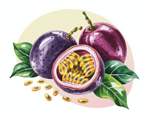 Passion Fruit A Watercolor Vector Illustration