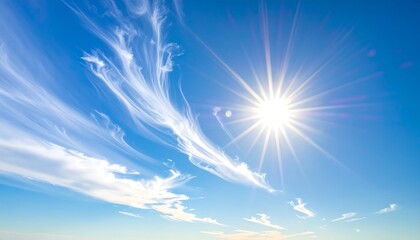 Bright sunny sky with wispy clouds