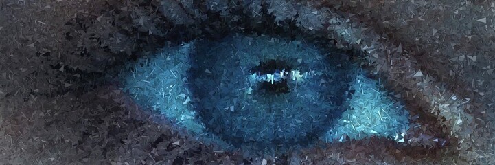 Abstract mosaic art with triangular geometric textures forming human eye made of fragments, vivid vibrant colorful pattern