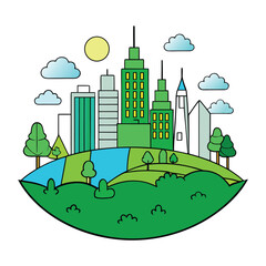 Obraz premium A vibrant green city filled with lush parks, eco-friendly buildings, clean streets, and sustainable energy, blending nature and urban life in perfect harmony. 