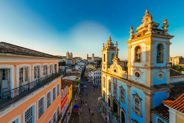 Church of Our Lady of the Rosary of the Black People and Pelourinho Square in Salvador City Aerial...