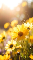 Bright yellow flowers in sunlight