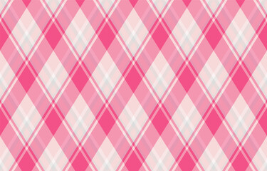 Vibrant pink and white diagonal plaid pattern.  Perfect for backgrounds, textiles, or fashion designs.  This cheerful, seamless texture evokes feelings of femininity and sweetness.