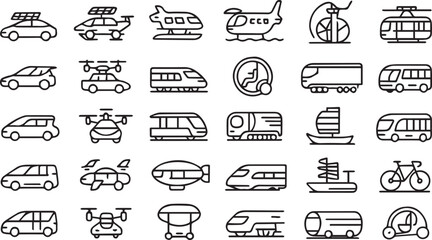 Transportation Icons Cars Trains Airplanes and More