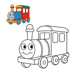 A fun toy train coloring page featuring a cute locomotive with carriages, ready for kids to add bright colors and creativity, perfect for playful learning and joy.  © Ripa Roy