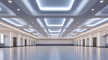 Spacious modern interior of a conference hall with elegant lighting and minimalist design