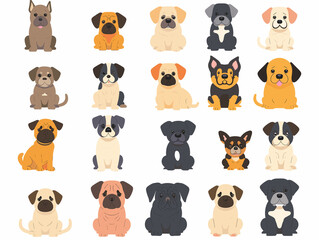 Obraz premium Illustration of various dog flat style illustration. AI generated