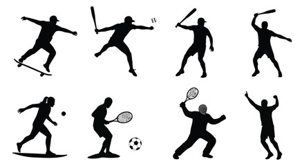 Silhouettes of athletic people engaged in various sports and active poses
