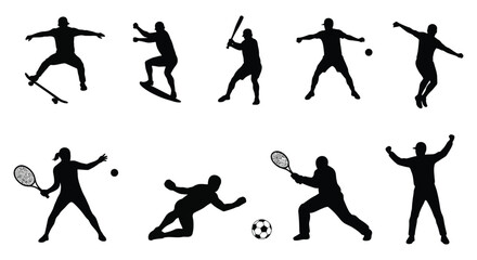 Silhouettes of people engaged in various dynamic athletic activities