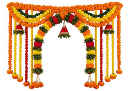 Vibrant floral archway decoration for festive occasions and celebrations isolated on transparent background