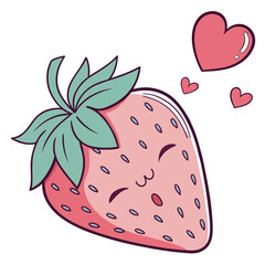 Happy strawberry with hearts, cartoon illustration