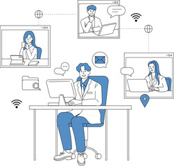 Remote work and online meetings concept with participants