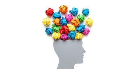 Colorful crumpled paper balls in head silhouette ideas