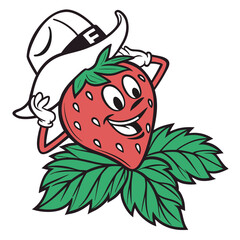 Cartoon strawberry character with hat
