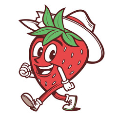 Cartoon strawberry character walking