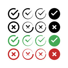 Check Mark and Cross Icon Set, Tick and X Symbols Collection