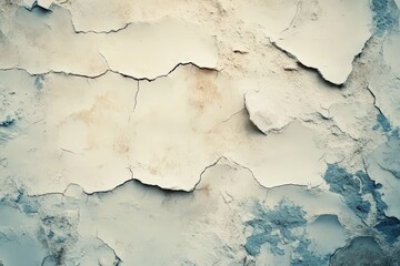Obraz premium A textured surface of weathered, cracked paint reveals layers of muted tones, from light beige to pale blue-gray.