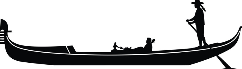 Silhouette of a traditional gondola with a gondolier in venice italy © msunny93