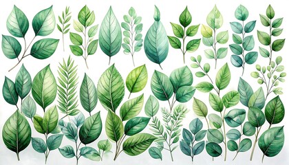 Watercolor collection of various leaves and branches