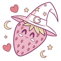 A cute strawberry wizard with a magical hat
