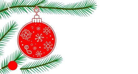 Red Christmas ornament, Gold bauble illustration, Christmas festive symbol, Christmas glass ball art, Traditional ornament design, Sparkling Christmas decoration, Holiday tree bauble, Christmas decor 