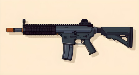 Assault rifle design, War gun vector, Military rifle cartoon, Automatic gun illustration, Firearm cartoon vector, Weapon graphic design, Assault rifle isolated image, Tactical weapon cartoon, Machine 