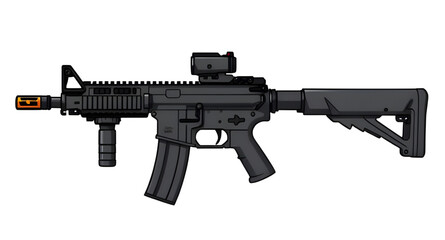 Assault rifle illustration, Military weapon vector, Automatic rifle drawing, Cartoon firearm isolated, Tactical gun icon, Combat rifle art, Rifle vector illustration, Modern weapon clipart, Assault ri