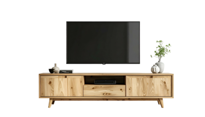 Light wood TV stand with a flat screen TV (1)